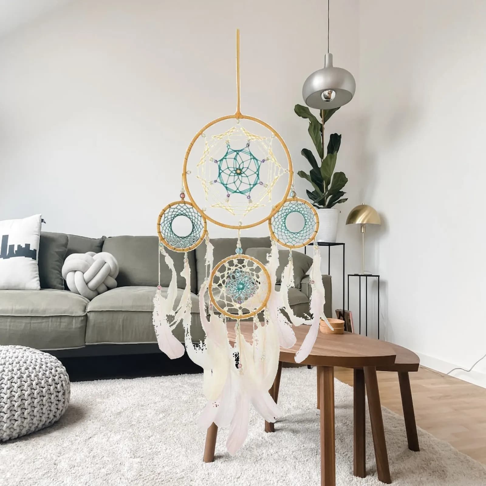 Unique Velvet Feather Dreamcatcher Wall Hanging Bohemian Art Decor for Living Room Bedroom Warm Space