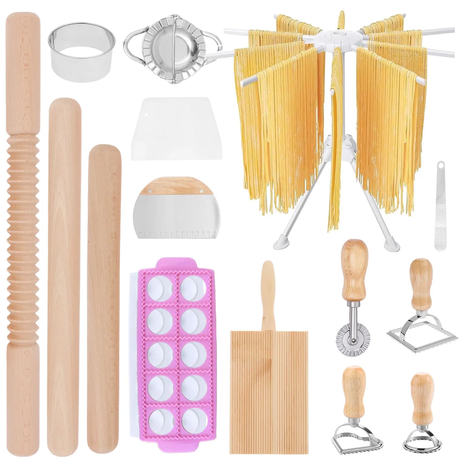 Set di strumenti per la produzione di pasta - Stendino per pasta Tavola per gnocchi Raschietto per pasta Ravioli/Taglierina per gnocchi Mattarello Regali per gli amanti delle pasta