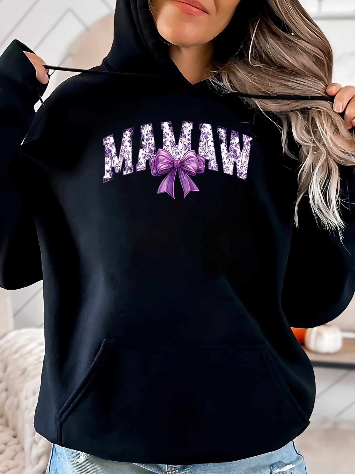 Mamaw Hoodie with Print Flake Purple Mother's Day Gift Sweatshirt Women's Casual Clothing Black Plus Sizes