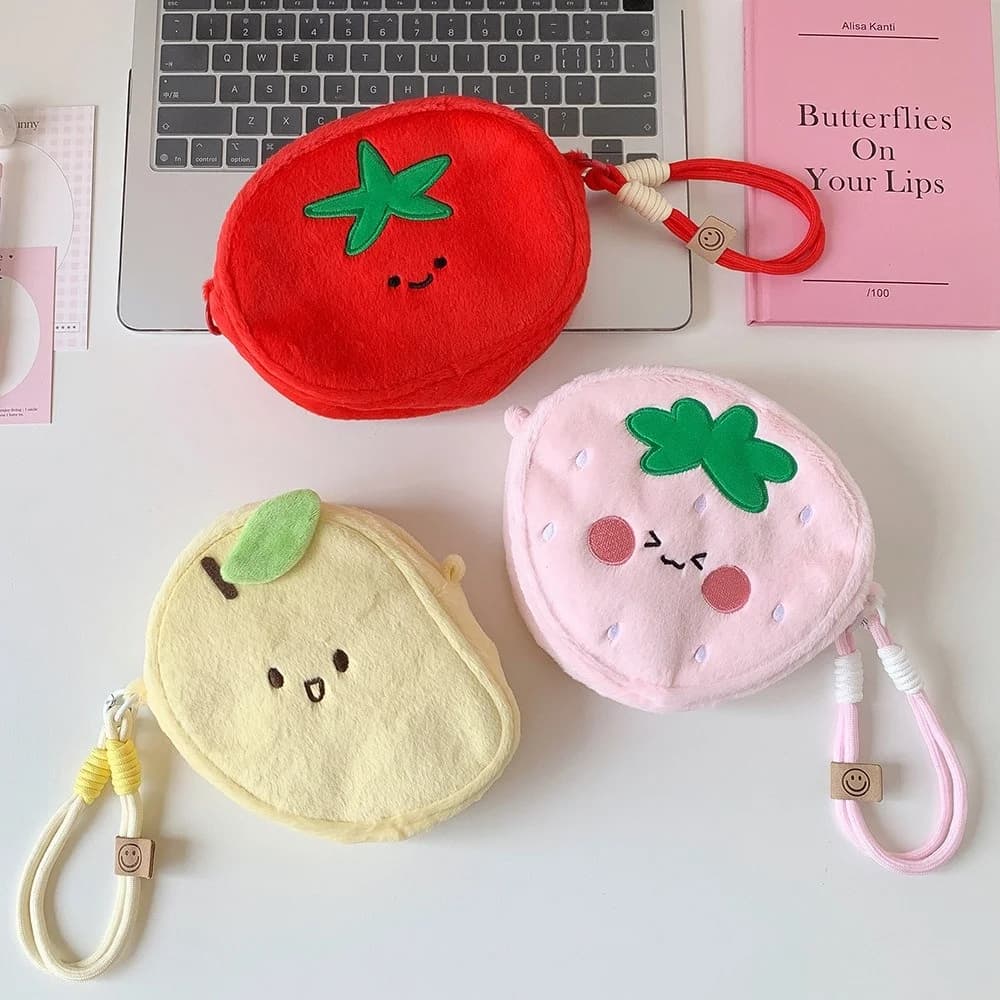 Borsa portaoggetti antipolvere in cotone per bambole, peluche, giocattoli, con design a frutta cartone animato, borsa da appendere, portamonete