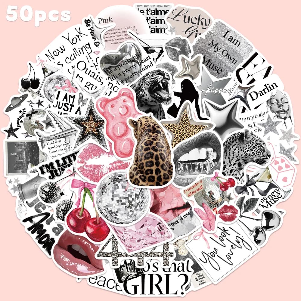 50 pieces silver lucky sticker creative fashion decal decal for laptop phone scrapbook guitar skateboard iPad decorative sticker DIY