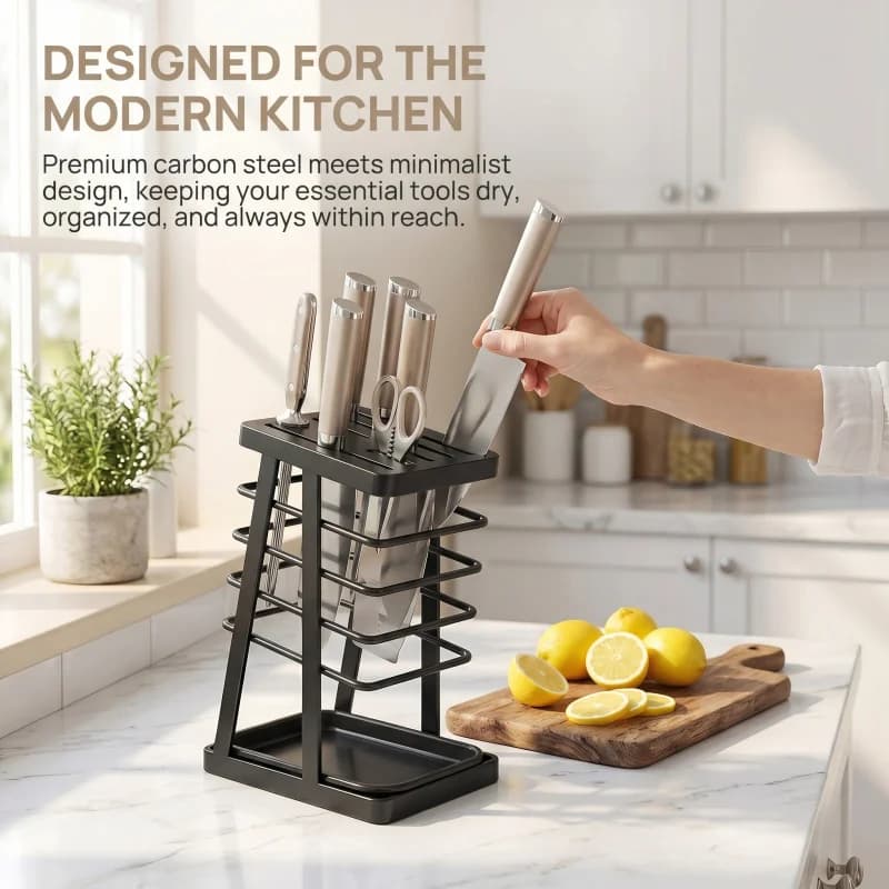 Portacoltelli da cucina con drenaggio per riporre coltelli da cucina, forbici e coltelli da frutta, porta coltelli da banco con drenaggio per uso domestico