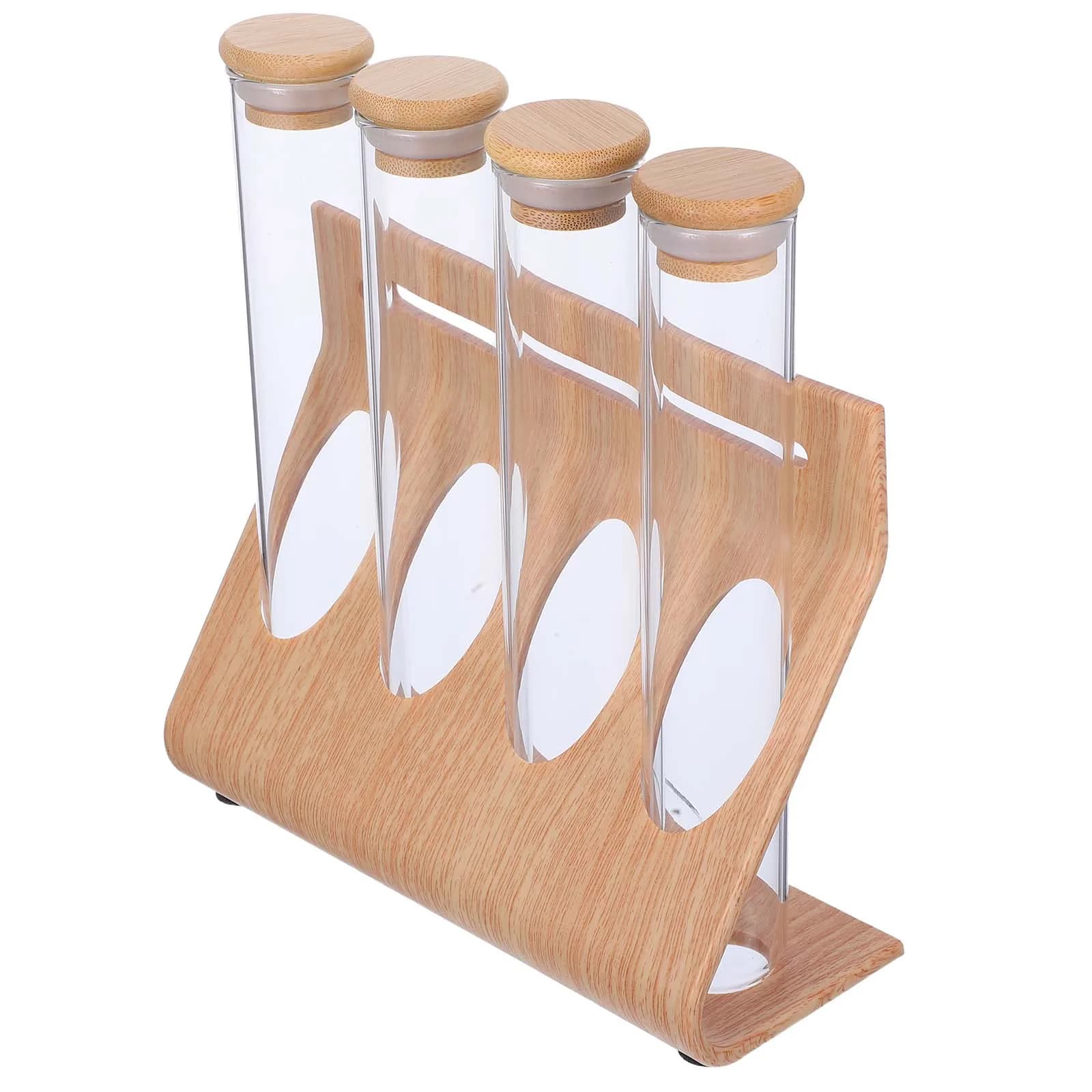 Provette per esposizione di chicchi di caffè, scaffale per bottiglie in vetro trasparente con supporto per coperchio, portaoggetti per chicchi