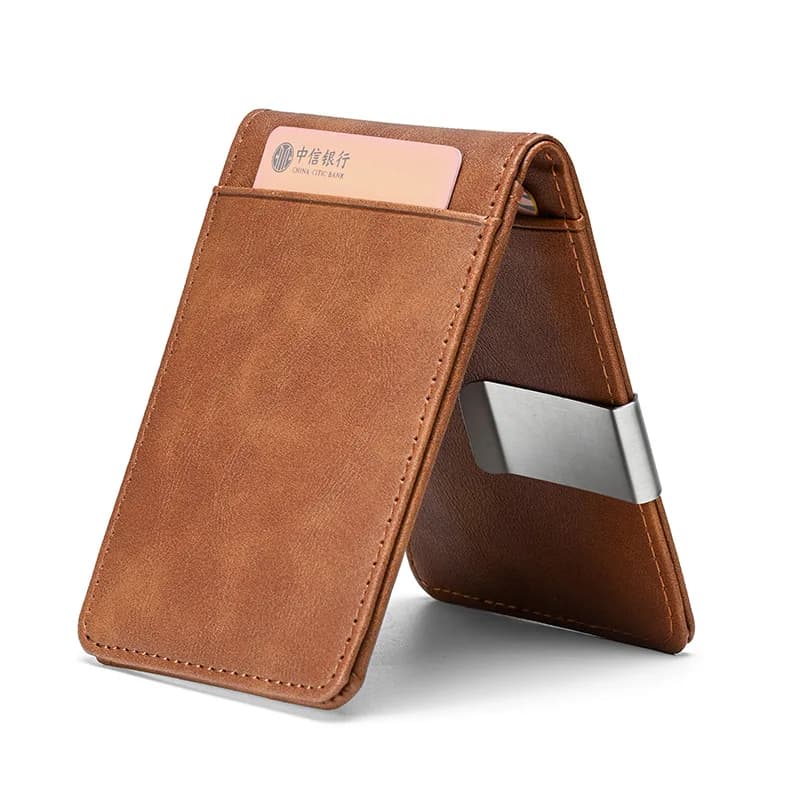 Card Holder, ID Holder, Men's Crazy Horse Pattern Short Wallet, Stainless Steel, Dollar Billfold, Credit Card Holder, PU