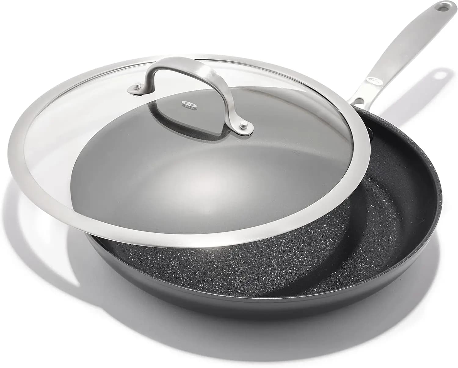 Padella antiaderente da 12 pollici con coperchio, pentole, resistente all'anodizzazione dura, resistente ai graffi, Sta
