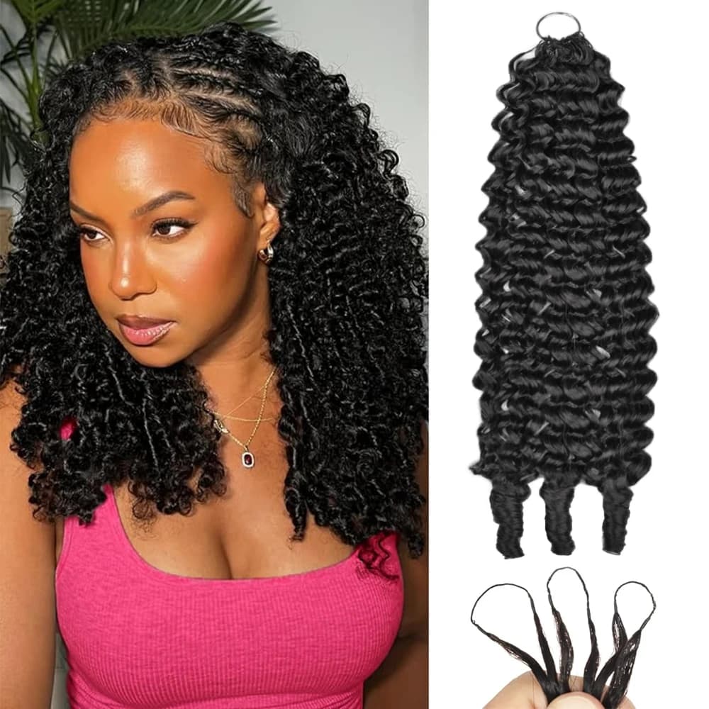 16" Feather Crochet Like Human Hair Synthetic Curly Knotless Pre‑Separated Invisible Crochet Reusable Hair Extensions For Women