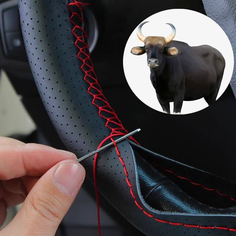 Coprivolante in pelle PU 37-38 cm Protezione universale per volante per auto intrecciata fai-da-te con aghi e filo