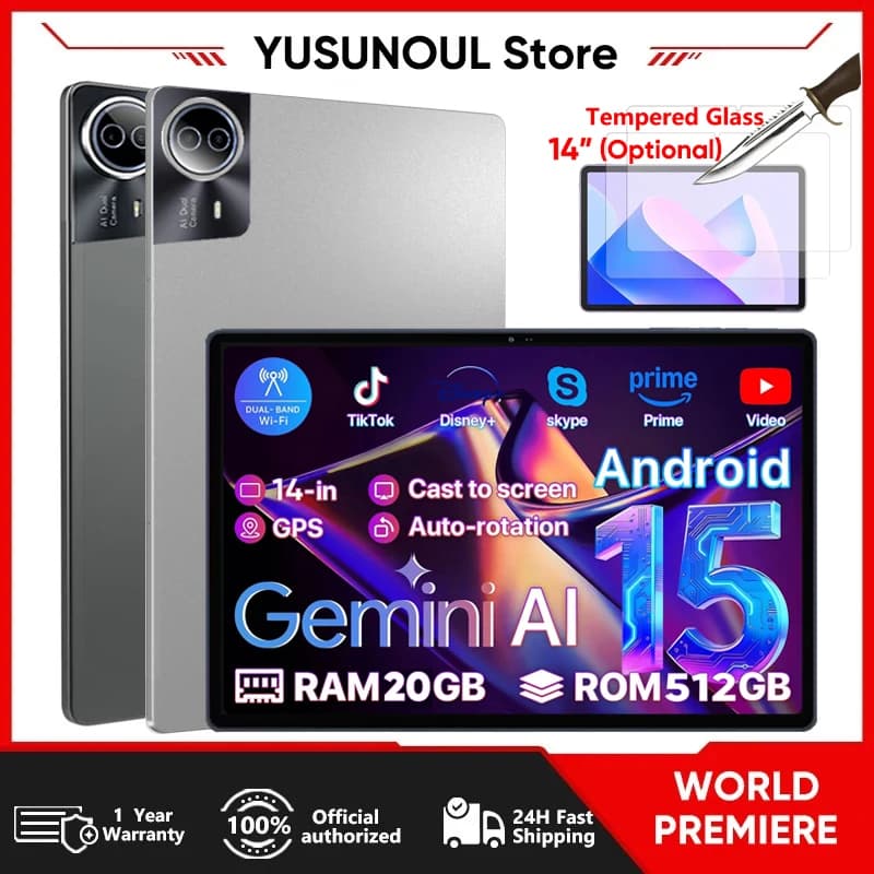 2026 Nuovo flagship Firmware globale Tablet Android 15 da 14 pollici 5G WiFi 2K Display FHD Schermo 20GB 512GB Планшет GPS Pad La