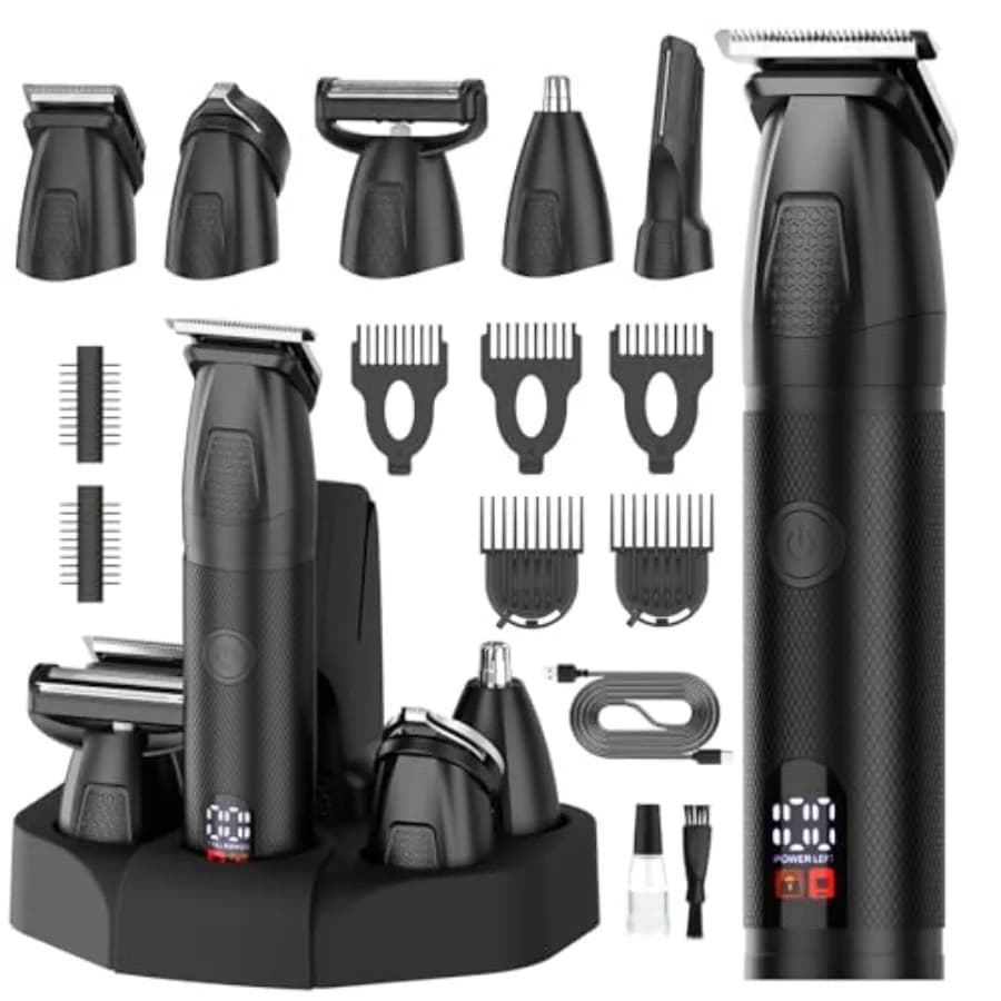Regolabarba Elettrico 6 in 1 per Uomo, Impermeabile, Senza Fili, per Capelli, Baffi, Corpo e Viso, Kit Completo per la Cura Personale