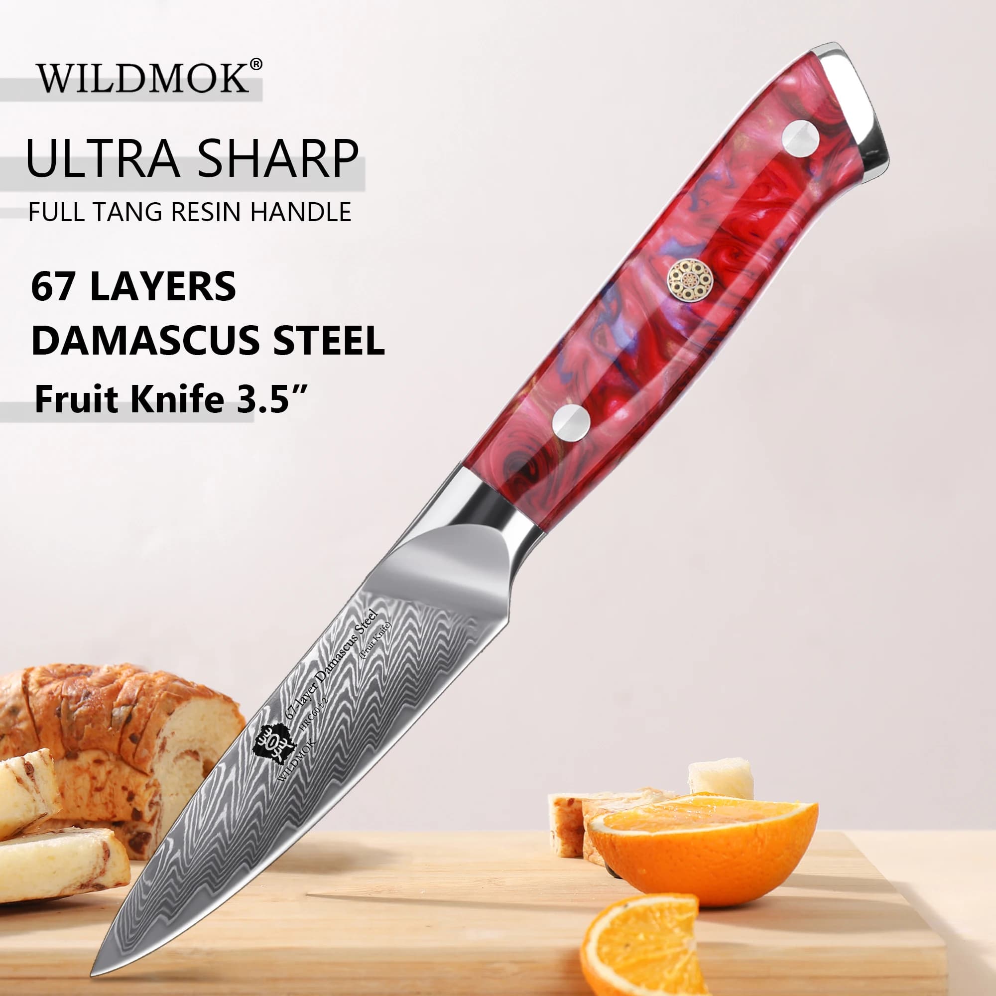 WILDMOK 3.5 Inch Damascus Paring Knife Sharp Peeling Fruit Knife Durable Handcrafted Resin Handle Kitchen Tool