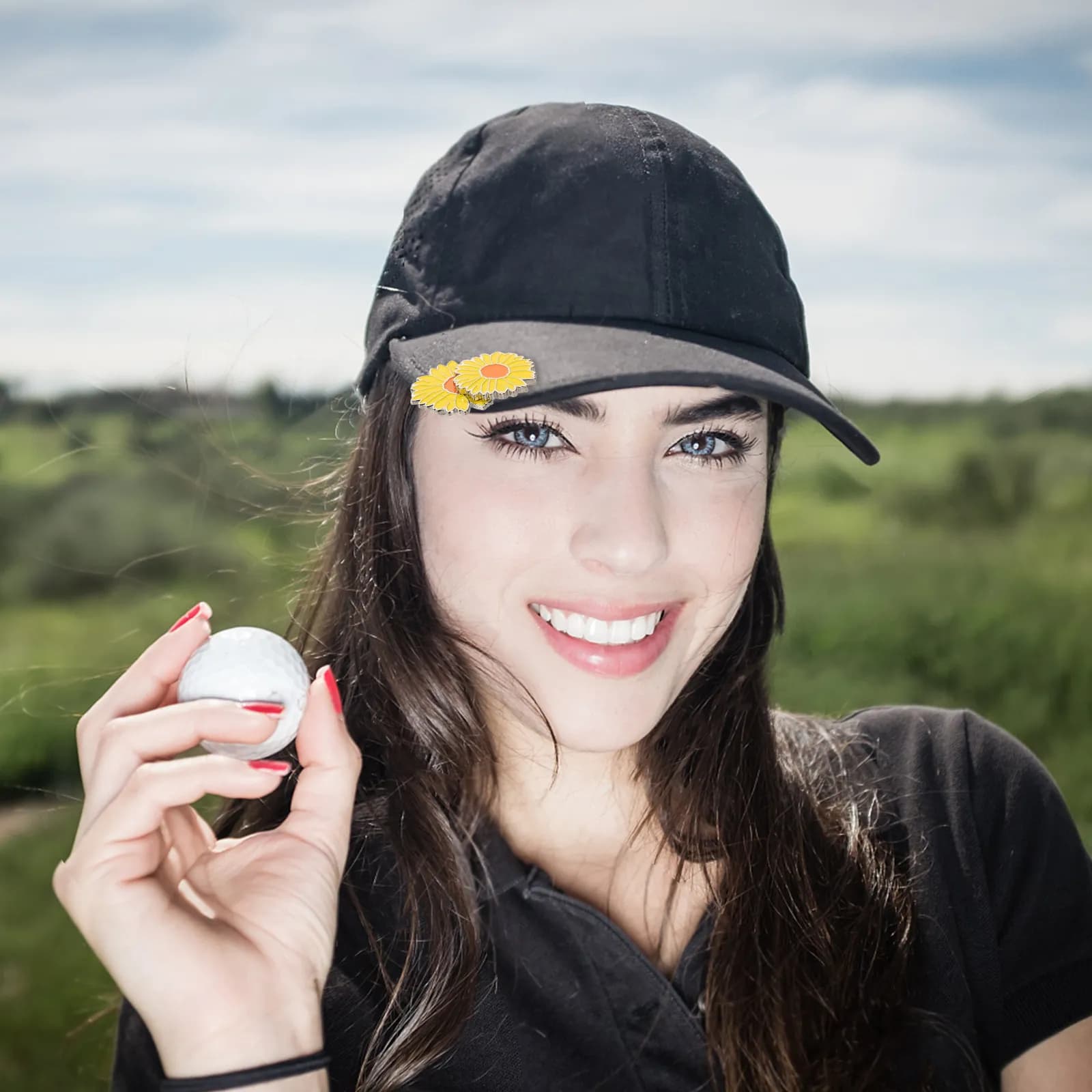 Elegante Clip per Cappello da Golf con Motivo Floreale e Porta Pallina per Golfisti Donna e Uomo - Clip per Visiera con Design Margherita per Borsa da Golf e Pantaloni