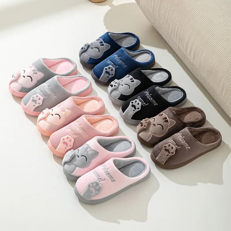 Simpatico gatto fortunato design peluche pantofole da donna autunno e inverno pavimento interno antiscivolo morbido e confortevole scarpe da casa calde per unisex