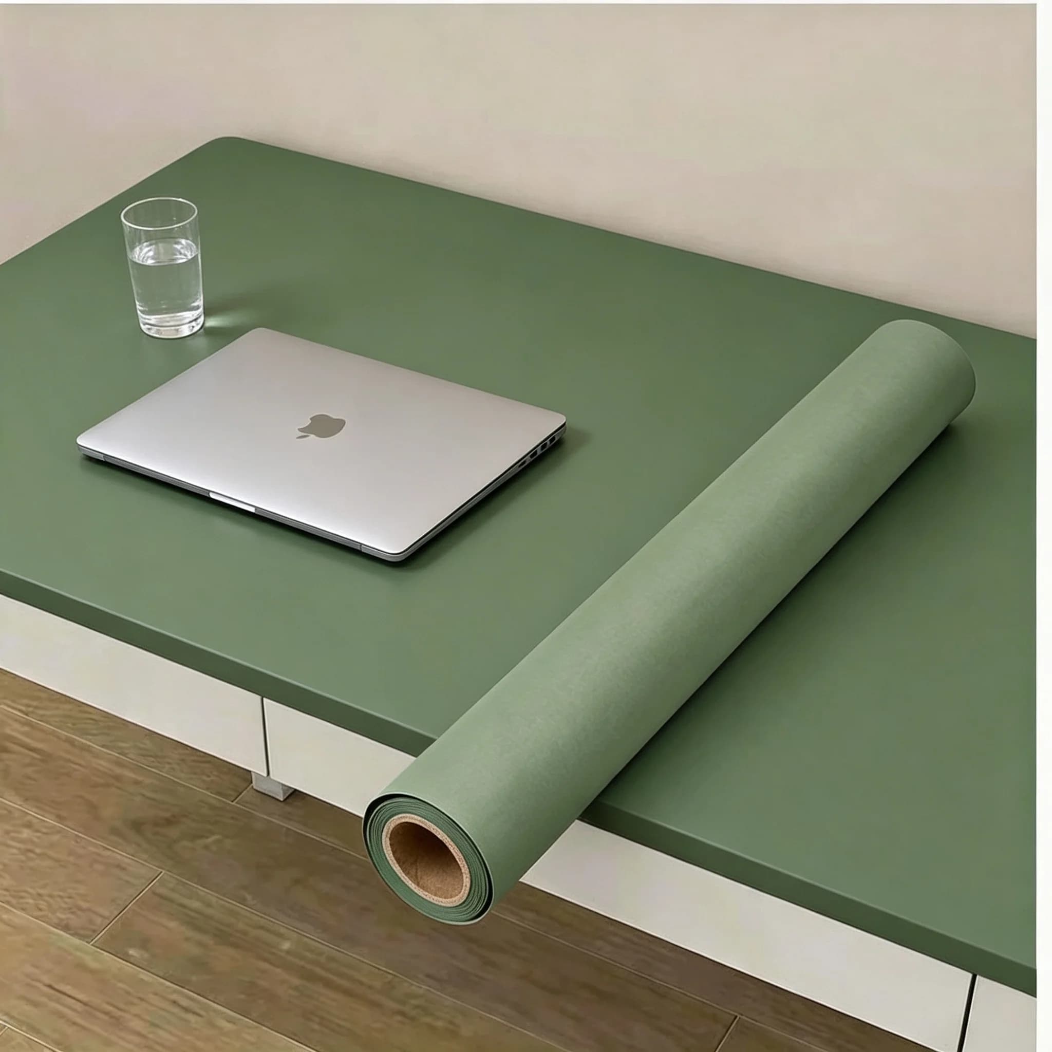 55cm Width Green Matt Self-Adhesive Film Sticker Thickened Furniture Kitchen Cupboards Tables Wall DIY Renovation Wallpaper