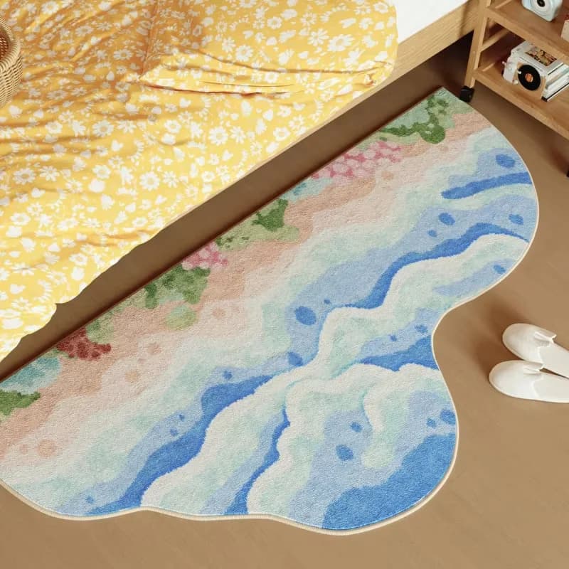 VIKAMA Fresh Ins Macaron Wave Long Strip Floor Mat Anti-slip Water Absorbent Bathroom Floor Mat Bedroom Side Rug Home Decoration