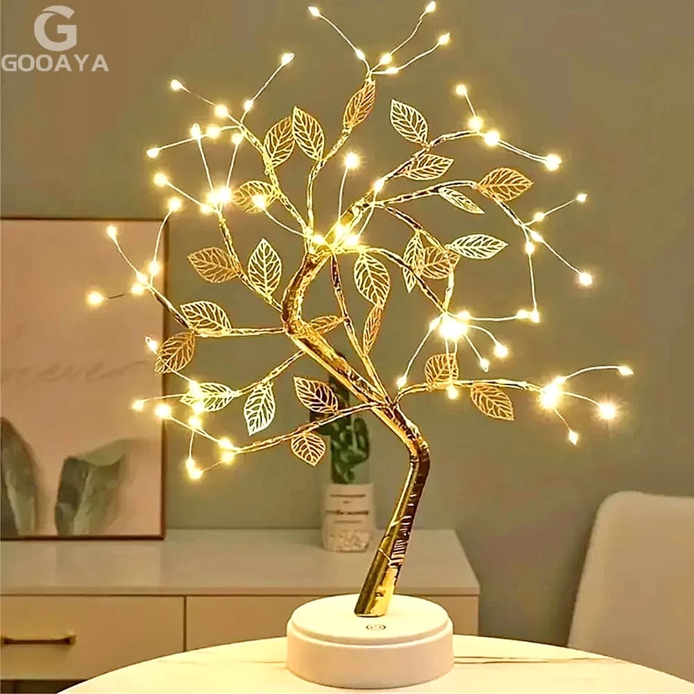 Lampada da tavolo a LED con foglie di rosa USB Albero di Natale Fata Luce Luci notturne Casa Fai da te Festa Matrimonio Decorazione camera da letto Regalo per la festa della mamma