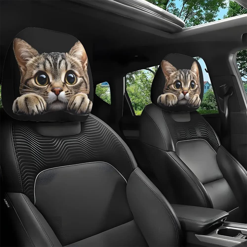 Coprisedili Auto Universali con Gatto Cartoon a Occhi Grandi, Decorazione Interna, Protezioni Sedili Eleganti