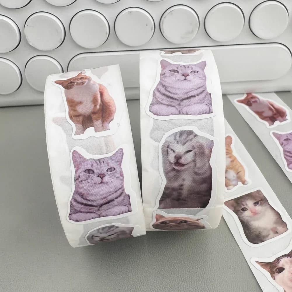 Cute Meme Cat Stickers Roll Aesthetic Stationery Labels For Planner Journal Diary Notebook Decoration DIY Craft Supplies