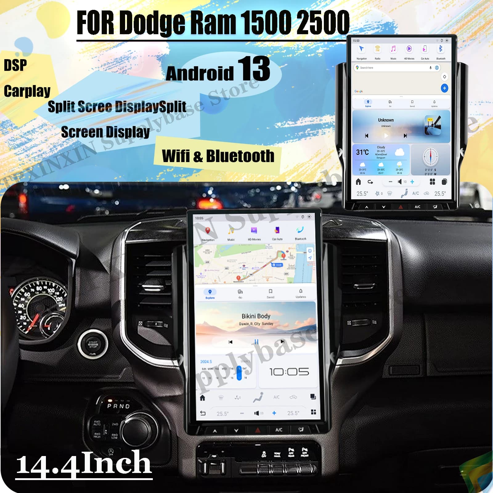 Qualcomm Schermo Android Auto Unità di Testa Dello Schermo Per Dodge Ram 1500 2500 2019 2020 2021 2022 2023 2024 GPS Navi Ricevitore Autoradio