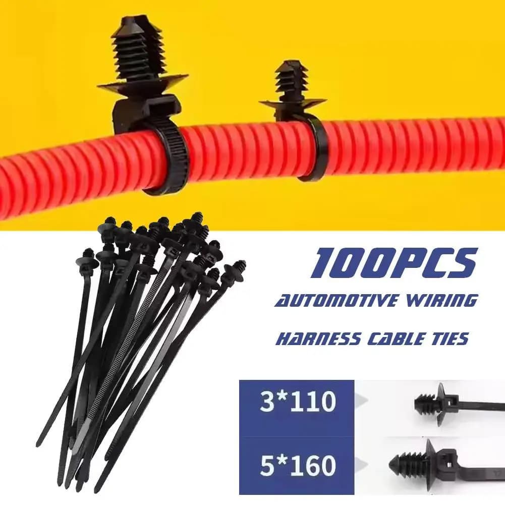 100 PCS Nylon Universal Cable Tie Buckle Bumper Retainer Clips Car Plastic Rivets Fasteners Auto Button Zip Ties Self-Locking