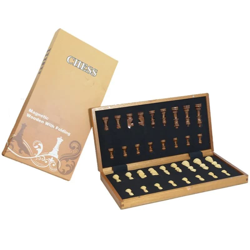 Wooden Chess Magnetic Folding Set Felted Game Board 5 Size Interior Storage Adult Kids Gift Family Game Chess Board