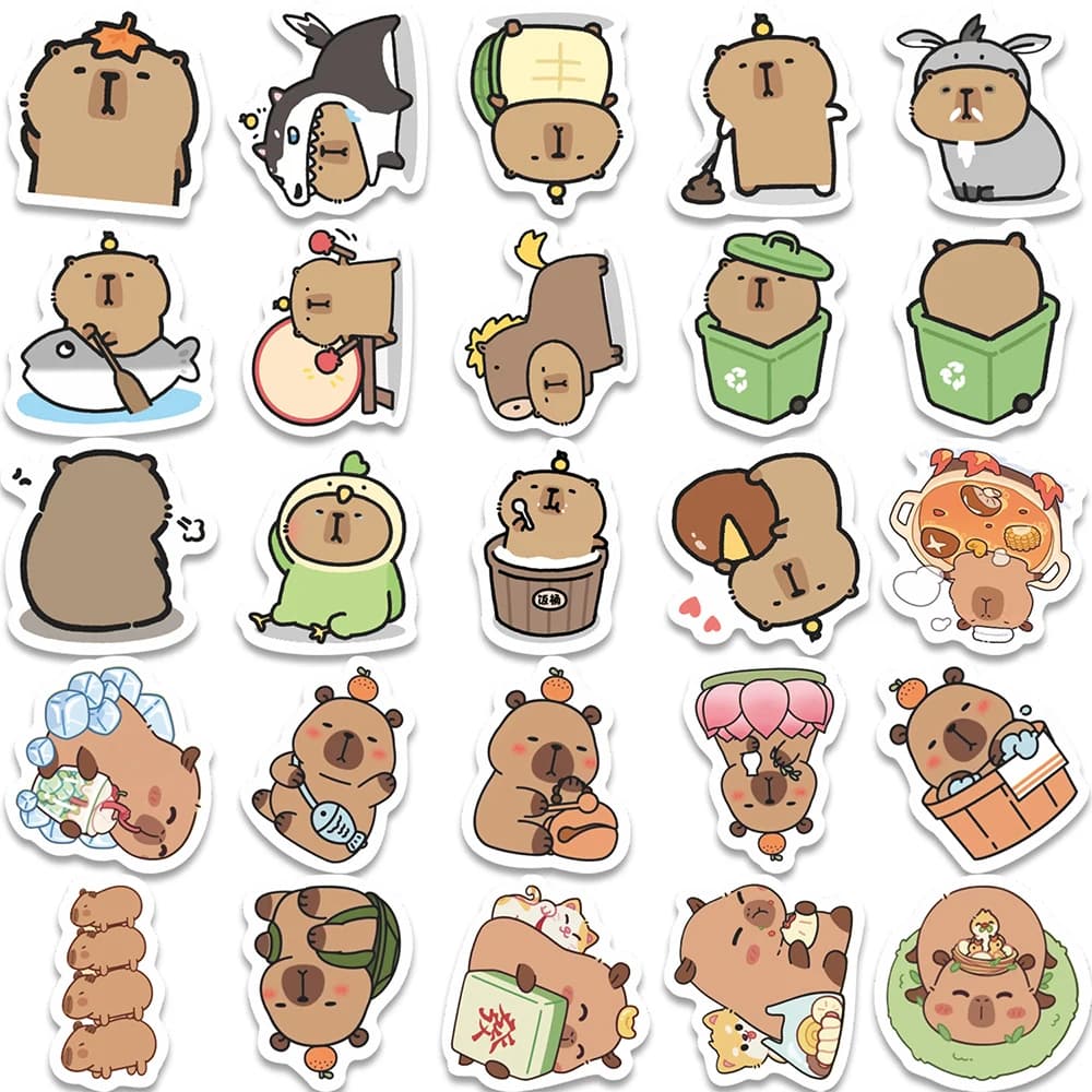 10/30/55pcs Cute Funny Capybara Cartoon Stickers Kawaii Animals Sticker DIY Water Bottle Laptop Diary Phone Graffiti Decals Pack