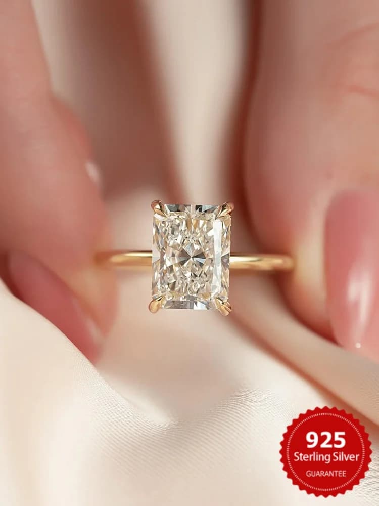 925 Sterling Silve Gorgeous Shiny 1-5CT Zircon Rectangle Ring For Women Engagement Wedding Luxury High Quality Fine Jewelry