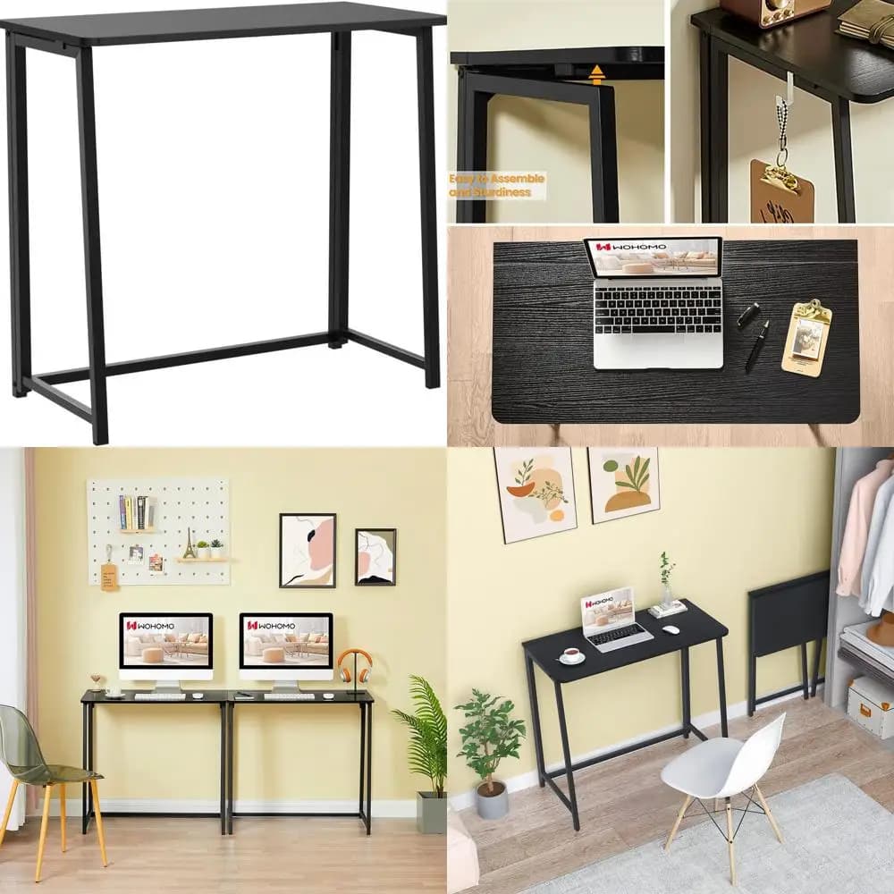 Scrivania per laptop pieghevole compatta, tavolo da scrittura portatile 31,5 per ufficio domestico, facile montaggio, nero