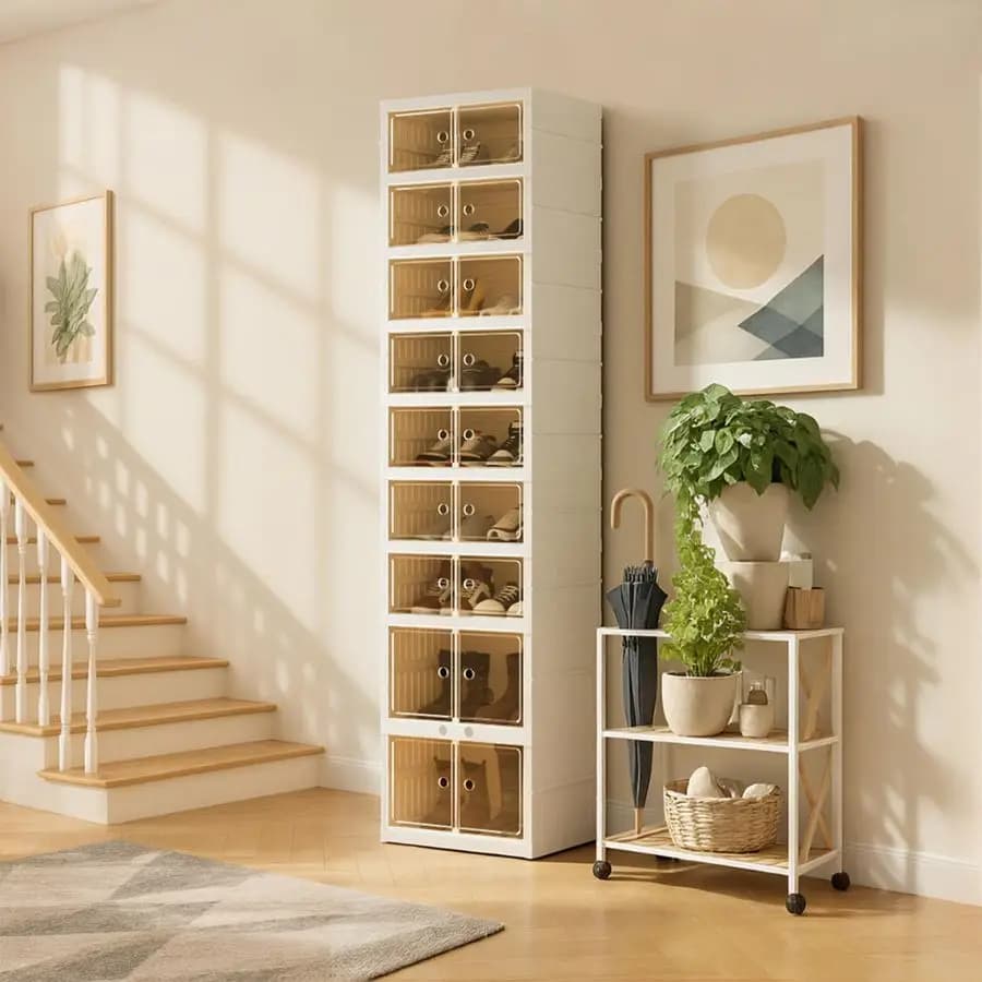 Box Shoe Holder, Organizer Portable Extra Large Folder for Wardrobe, Container for Shoes with Transparent Magnetic Door