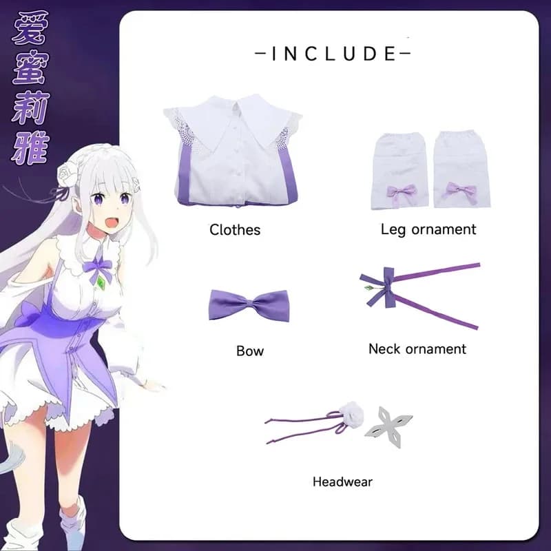 Anime Re Life in A Different World From Zero Emilia Dress Costume Cosplay Parrucca Costumi di Halloween fo4;v'5,f;6.j;8'