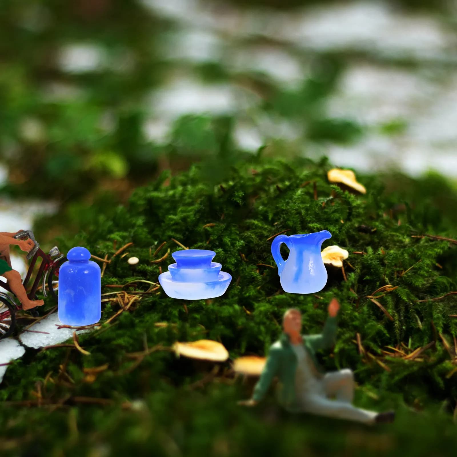 Set di 10 Pezzi di Piatti e Bicchieri in Porcellana Blu e Bianca Realistici in Miniatura, Decorazione per Scenari di Casa delle Bambole, Stoviglie in Miniatura