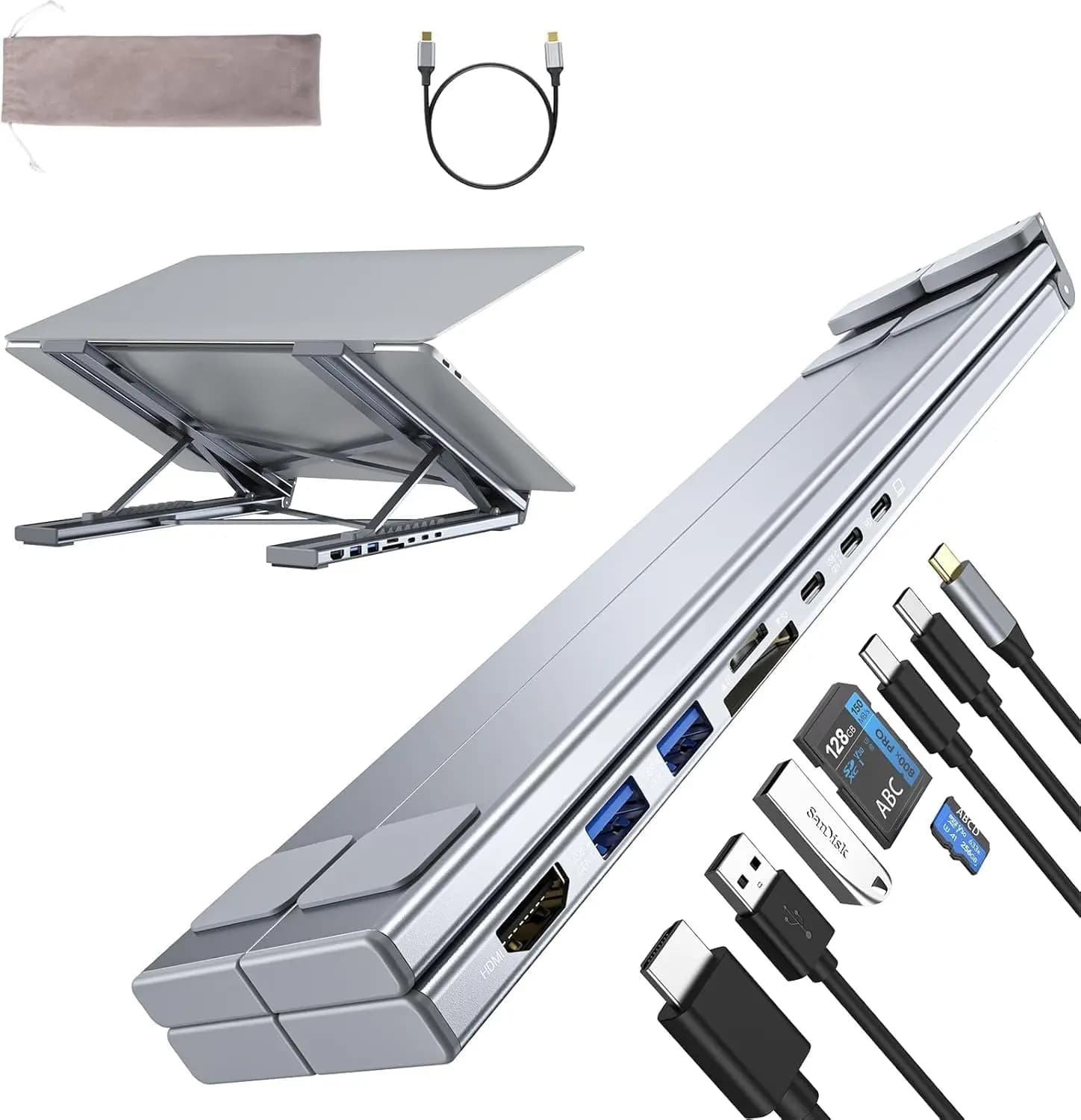 Docking Station USB-C 8-in-1 con HDMI, Supporto e Ricarica Rapida per MacBook, Dell, HP