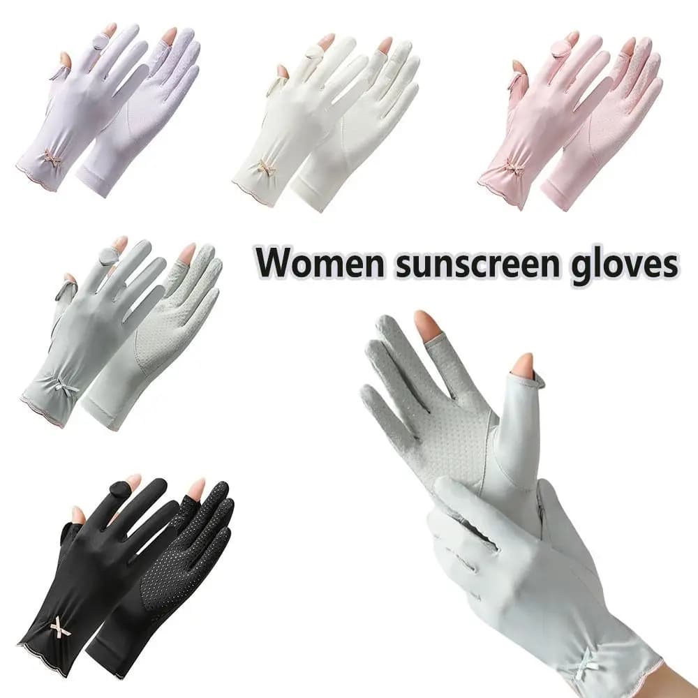 Sun Protection Women Sunscreen Gloves Thin Non Slip Ice Silk Riding Gloves Anti-UV Lightweight Summer Driving Mittens Driving