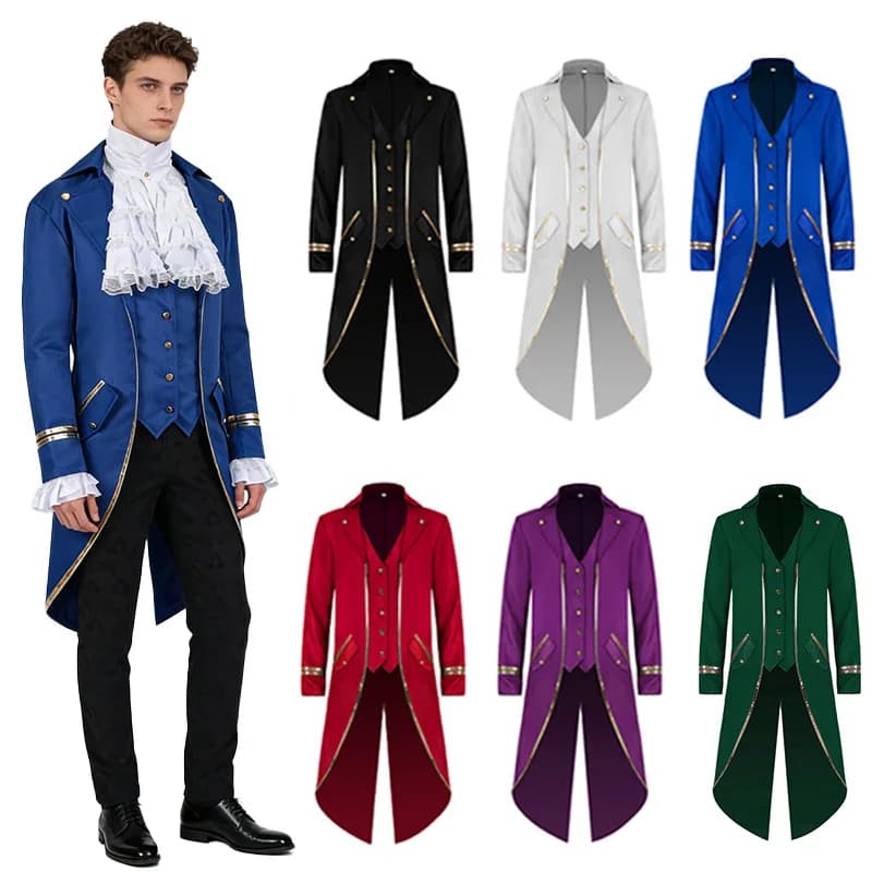 2026Halloween Men's Classic Medieval Vintage Tailcoat Cosplay Victorian Renaissance Style Steampunk Medieval Loog Jacket Costume
