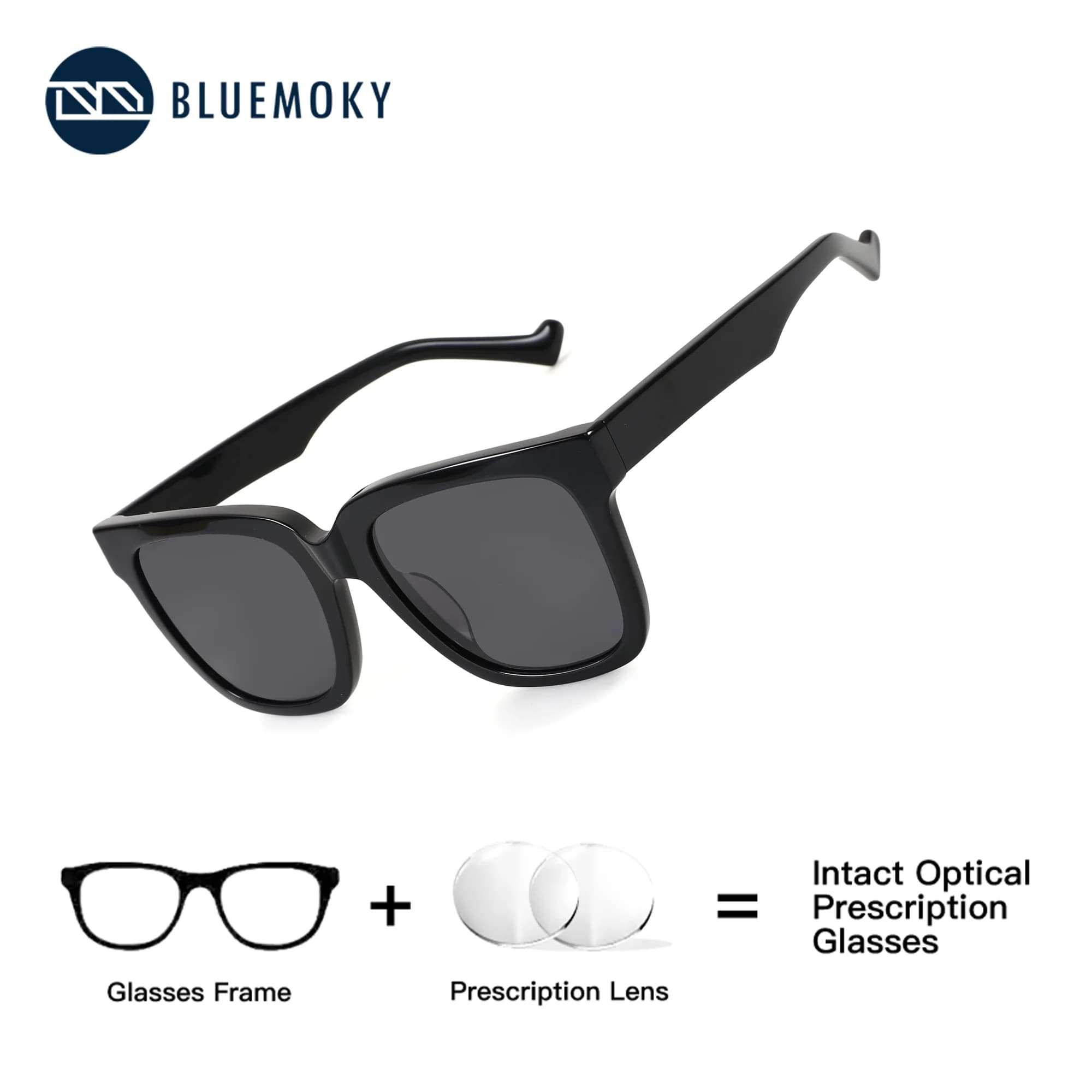 BLUEMOKY M Size Square Polarized Sunglasses with Prescription Corrective Lenses For Men Acetate UV400 Presbyopic Glasses