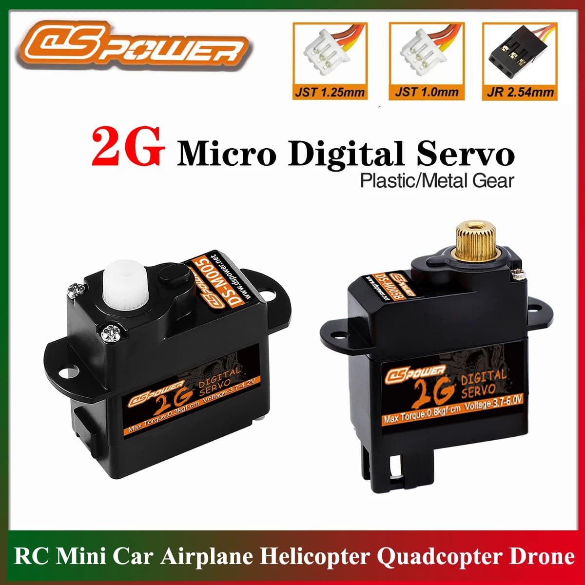 DSpower 2g Micro Servo Digitale Impermeabile Ingranaggio in Metallo/Plastica Spina JR/JST per RC Mini Auto Aereo Parti di Elicotteri ad Ala Fissa