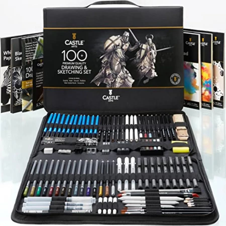 100 Piece Drawing and Sketching Set Graphite, Charcoal, Pastel, Metallic Pencils + More for Professional and Adult Artists