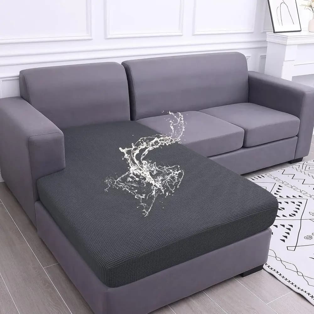 Cover for Chaise Longue L, Elasticized Fabric Often, Washable with Elastic Bottom, Grey