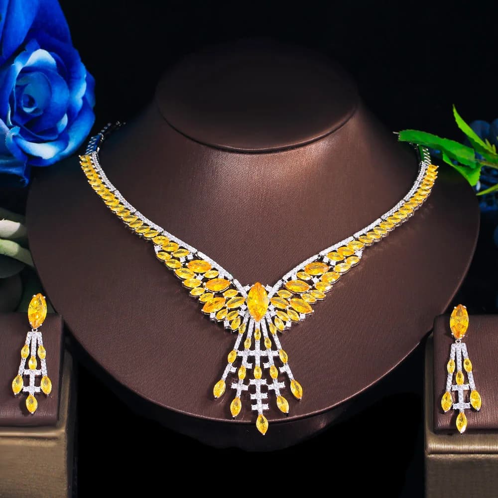 ThreeGraces lussuoso giallo Cubic Zirconia colore argento Dubai nigeriano Set di gioielli da sposa da sposa per accessori donna TZ886