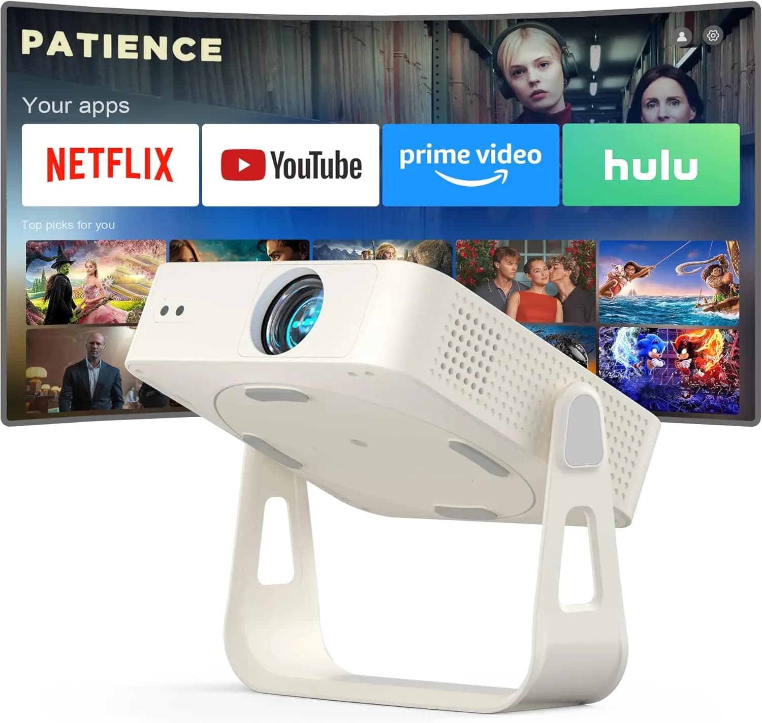 Mini Proiettore Smart con WiFi e Bluetooth, Supporto 4K, Proiettore Portatile 1080P per Esterni con Autofocus e Visione a 360° ° Supporto
