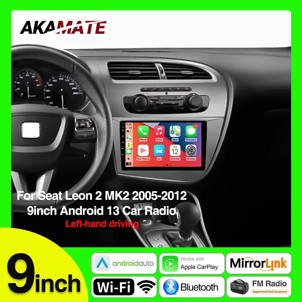 Autoradio da 9 pollici per Seat Leon 2 MK2 2005 - 2012 CarPlay Android Auto Car Stereo Cornice di adattamento decorativa Unità principale di navigazione
