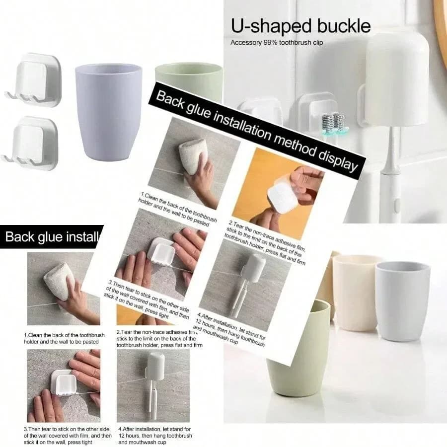 Set di 2 Portaspazzolini Infrangibili da 10.5oz con Ganci da Parete, Bicchieri per Bagno, Porta Spazzolini per Dormitorio Studentesco