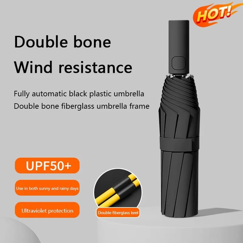 Ombrello automatico 24 Bone Tinta unita Ombrello automatico leggero Pieghevole Parasole esterno di grandi dimensioni Protezione UV Nuovo