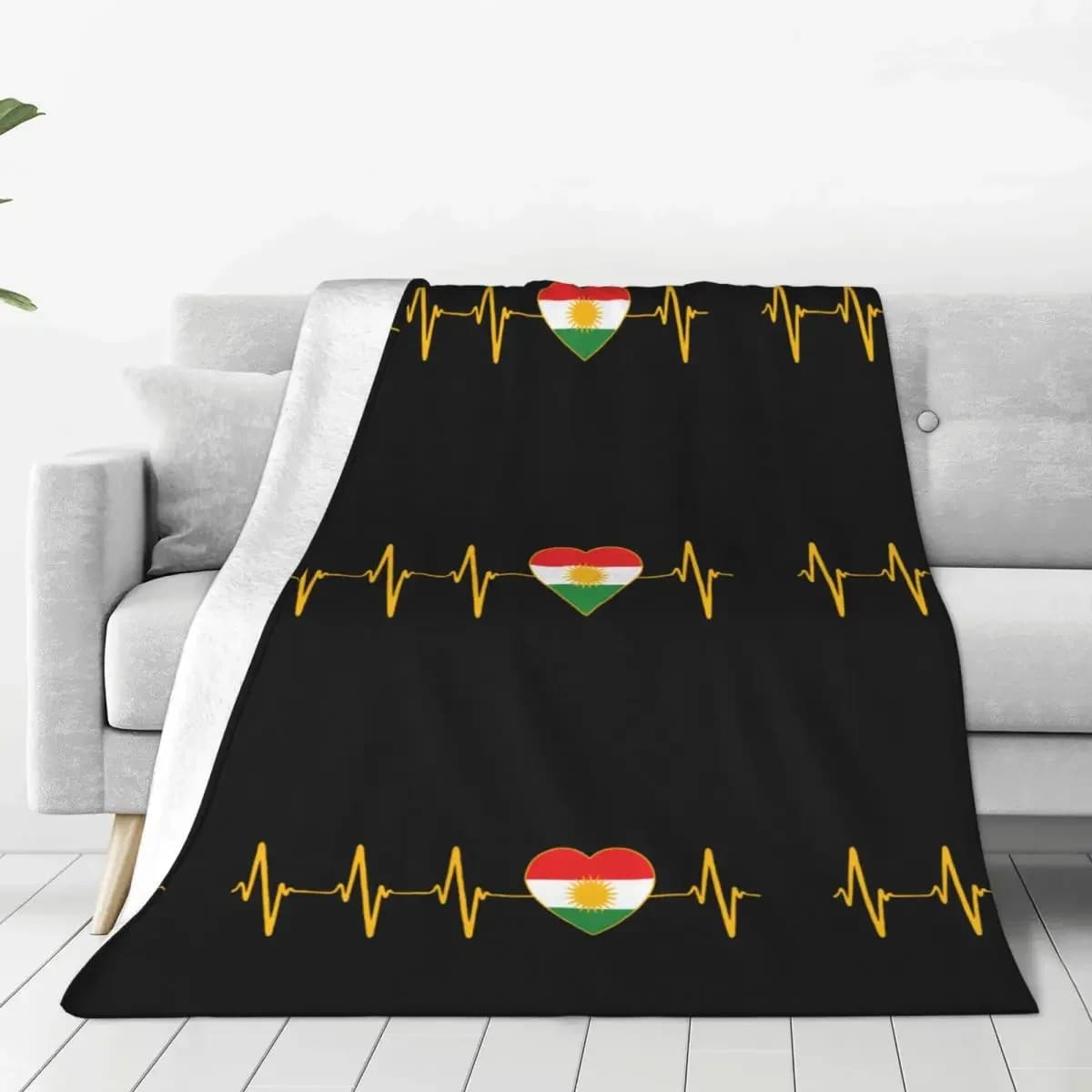 Bandiera del battito cardiaco curdo I Love Kurdistan coperte in velluto per copriletto caldo per l'home Office