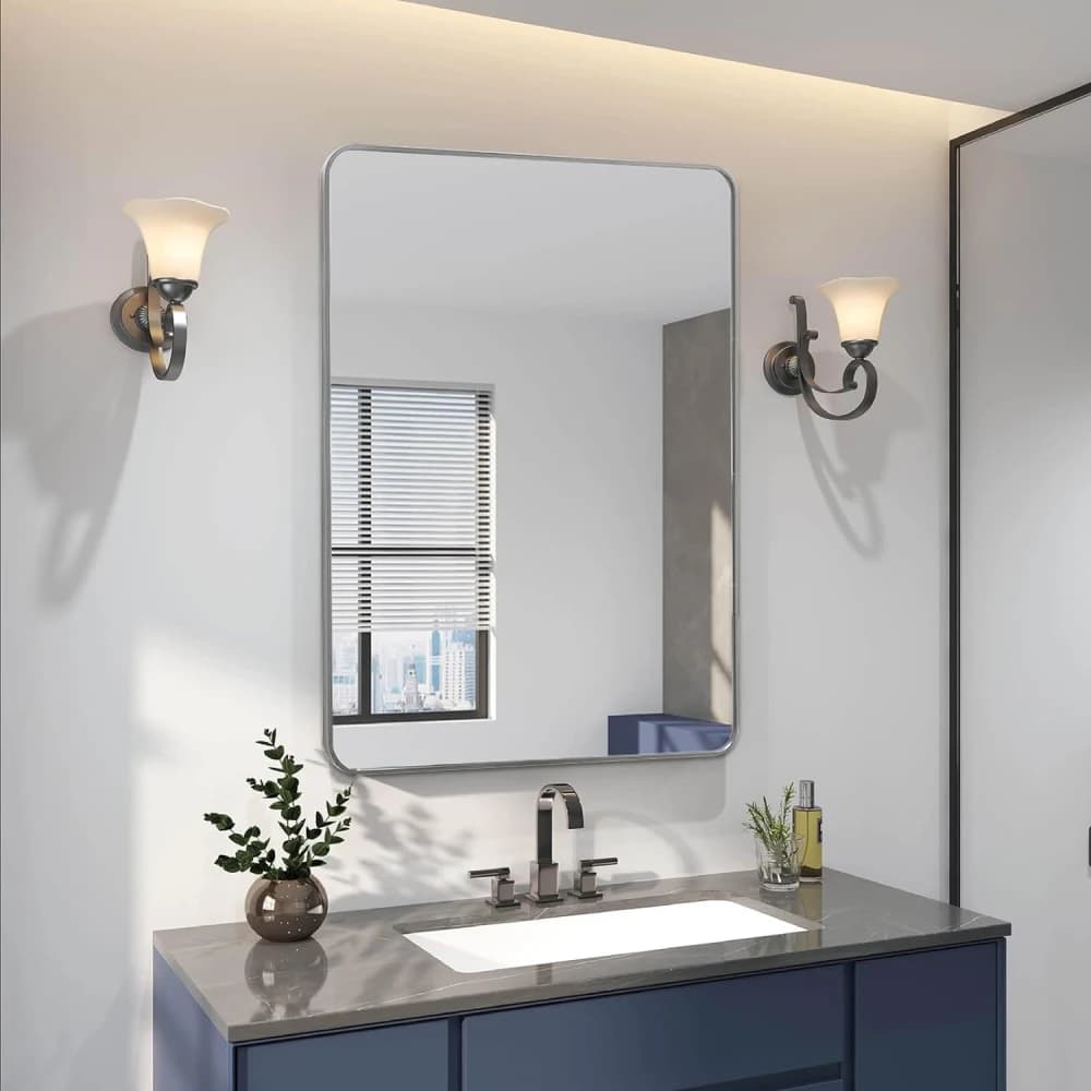 Specchio da Bagno Rettangolare Moderno con Cornice in Metallo Nero 24x36 Pollici, Specchio da Parete per Arredamento Casa