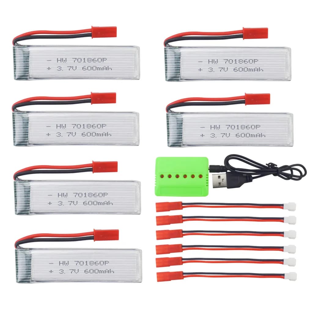 6PCS 3.7V 600mAh Batteria Al Litio Con Caricatore 6-in-1 Per UDI U817 U818A WLtoys V959 V222 V929 V939 SYMA S032G RC Drone