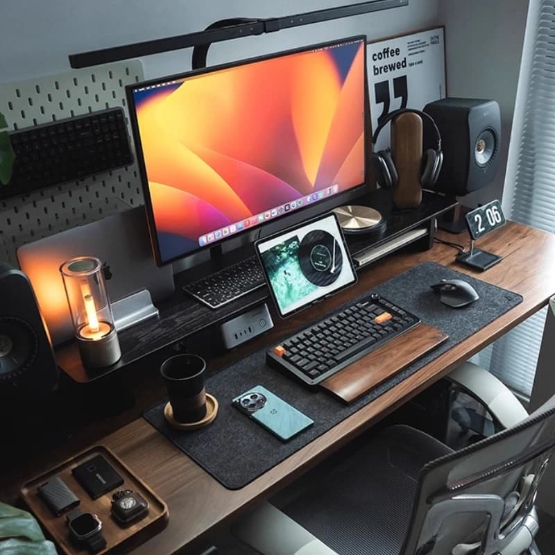 Black Walnut Monitor Stand Minimalist Modern Stable Height Increase Rack for Computer Screens Solid Wood Desktop Storage Shelf