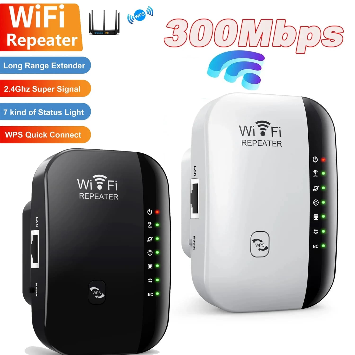 Ripetitore WIFI wireless 300Mbps Router 2.4G Espansione ad alta velocità Ripetitore segnale WiFi Ripetitore e extender WiFi a lungo raggio 802.11N