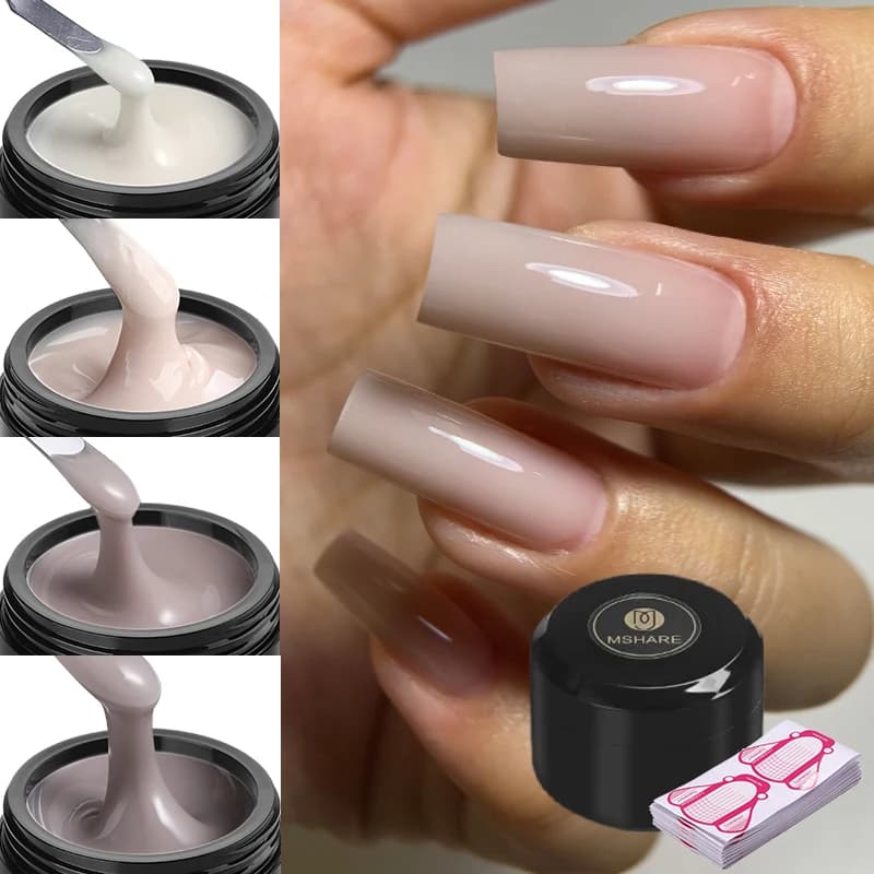 MSHARE 50ML Avena Bianco Nudo Estensione Autolivellante UV/LED Set di Gel per Unghie per Manicure Estendi Nail Art Costruire Unghie