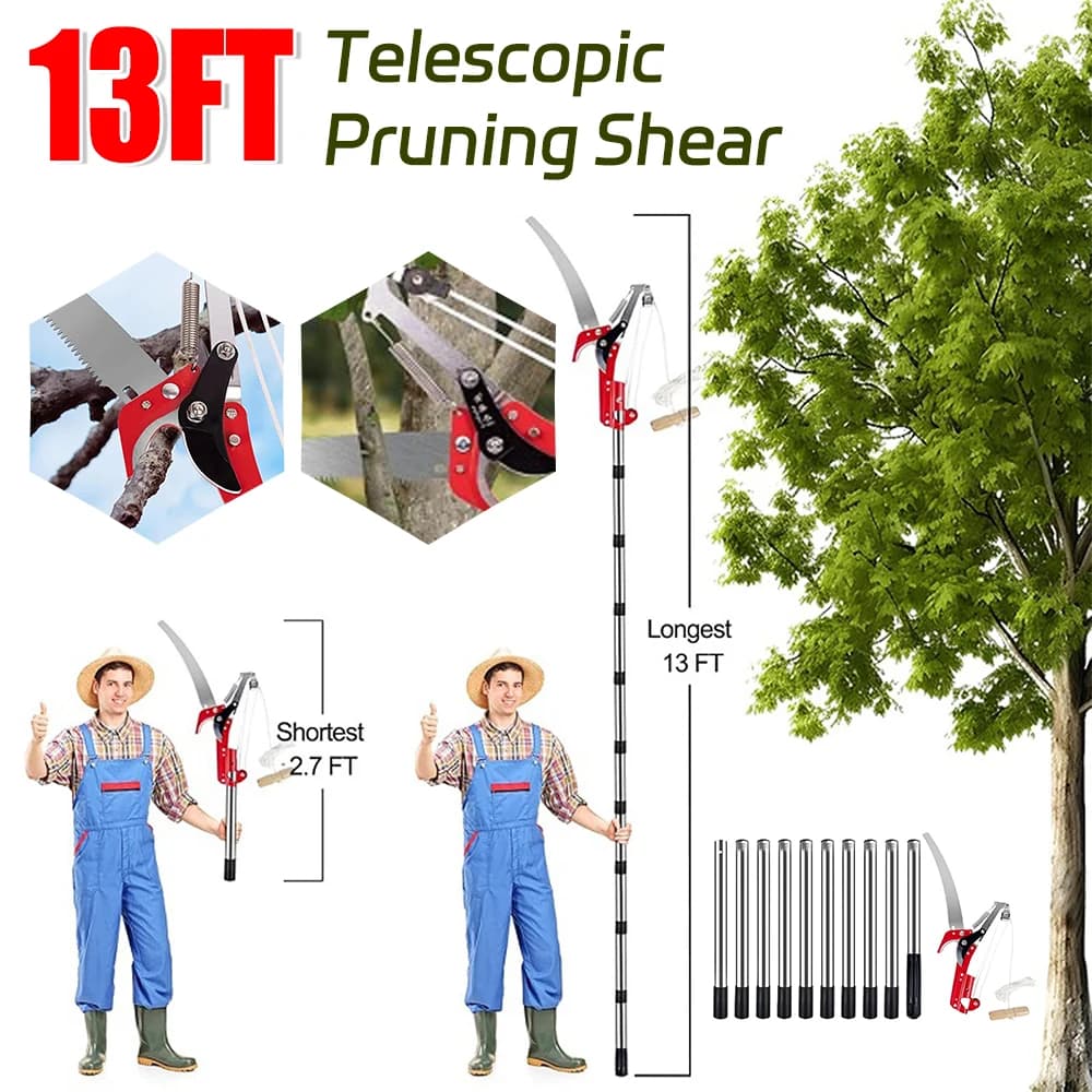 13ft Garden Secateurs with Handle Extendable Splicing Rod Trimming Tool for Trees Branches Cutting and Fruit Picking