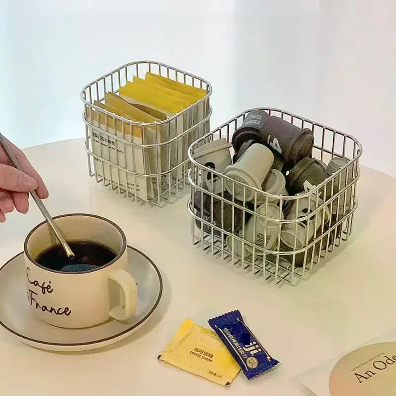 Stainless Steel Desktop Organizer Small Sundries Bucket - Cosmetic Makeup Storage Box Office Workstation Pen Holder